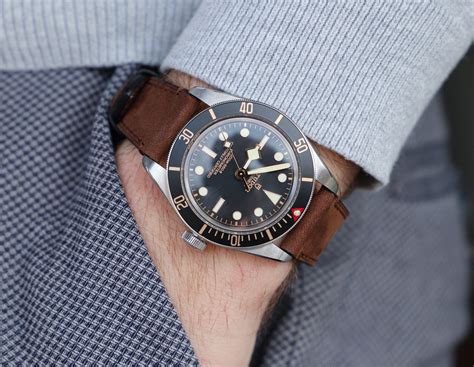 tudor black bay brown leather strap|tudor black bay fabric strap.